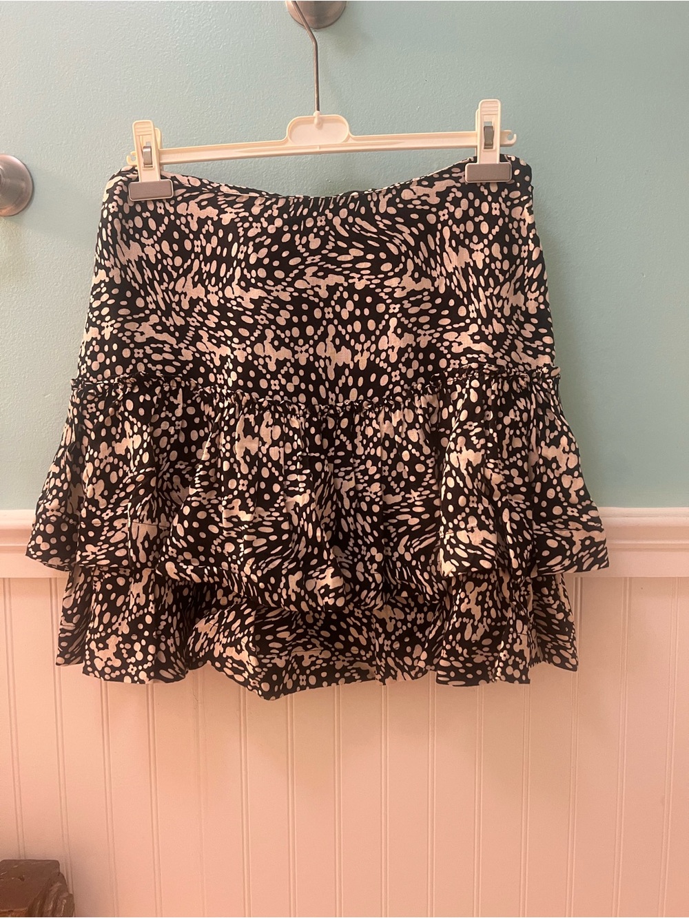 Maeve Black and White Abstract Dot Tiered Mini Skirt